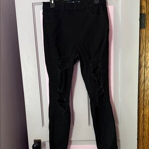 curvy high rise super skinny black distressed jeans